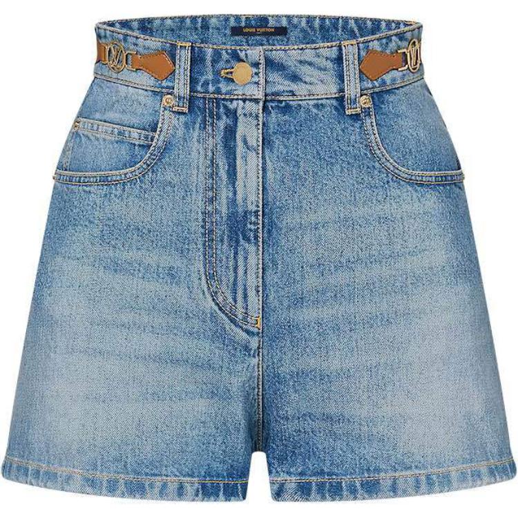 Order (W) 路易威登 SS24 水洗牛仔拉鍊破壞短褲 女款 藍色 1AFYWY