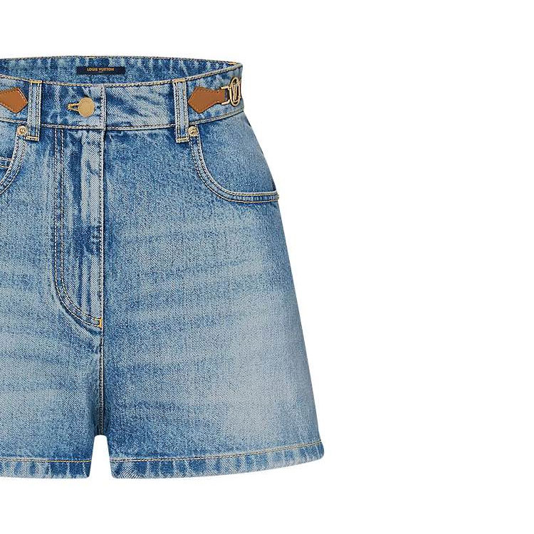 Shop (W) 路易威登 SS24 水洗牛仔拉鍊破壞短褲 女款 藍色 1AFYWY
