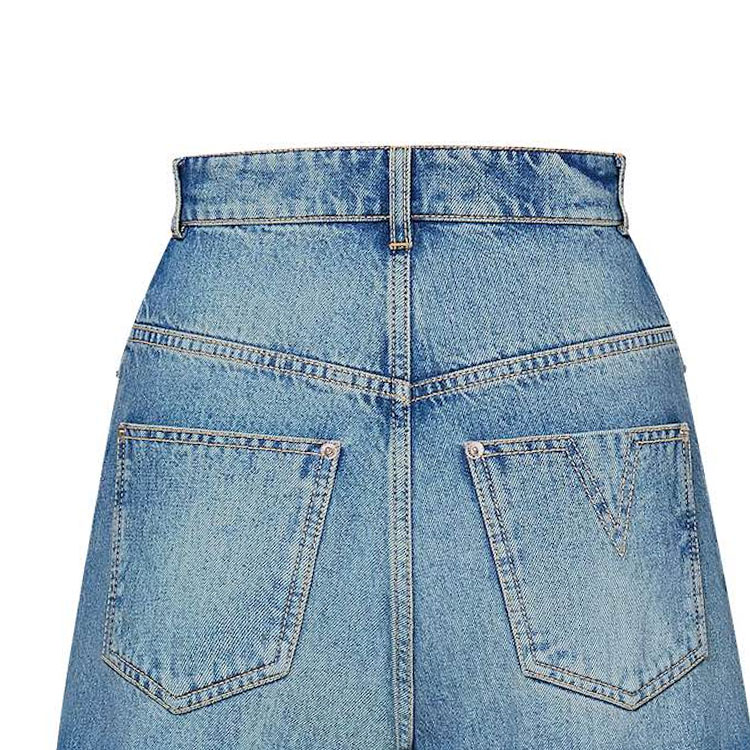 Details for (W) 路易威登 SS24 水洗牛仔拉鍊破壞短褲 女款 藍色 1AFYWY