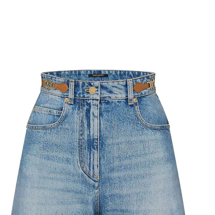 Cheap (W) 路易威登 SS24 水洗牛仔拉鍊破壞短褲 女款 藍色 1AFYWY