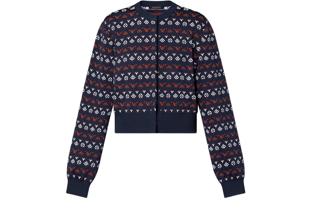 (Women) LOUIS VUITTON SS24 Womens Blue Logo Embossed Knit Crewneck Cardigan. 1AFOVU