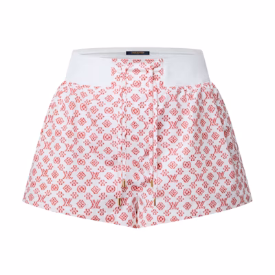(Women) Louis Vuitton SS25 3D Letter Mini Drawstring Shorts Women Red 1AHI70