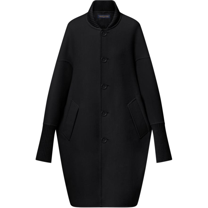 (Women) LOUIS VUITTON SS25  Black Solid Ribbed Long Sleeve Coat. 1AGO08