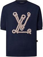 (Women) LOUIS VUITTON SS25 Nautical Rope Logo Knit Crewneck Short Sleeve Navy Top 1AHJD3 (Women) LOUIS VUITTON SS25 Nautical Rope Logo Knit Crewneck Short Sleeve Navy Top 1AHJD3