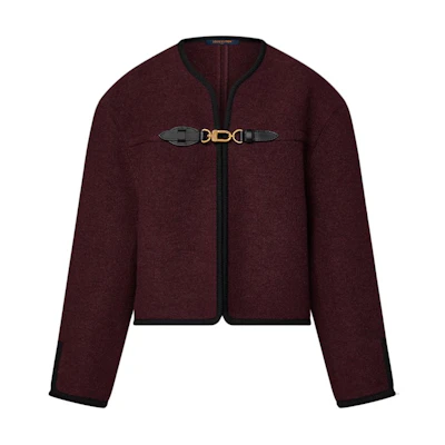 (Women) LOUIS VUITTON SS25 Shearling Tweed Boxy Jacket with Buckle Details. 1AI907