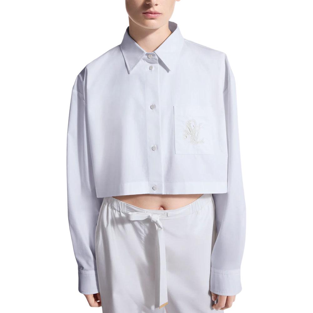 (Women) LOUIS VUITTON SS25  White Short British Embroidery Pearl Button Shirt 1AHHUS 圖 3