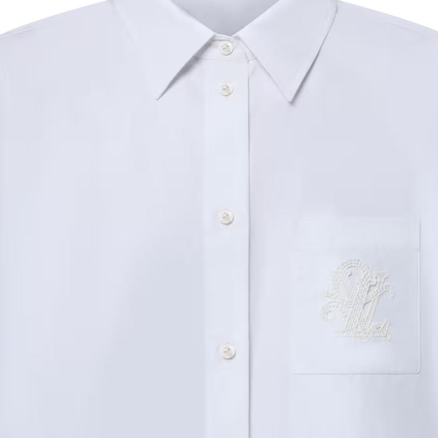 (Women) LOUIS VUITTON SS25  White Short British Embroidery Pearl Button Shirt 1AHHUS 圖 5