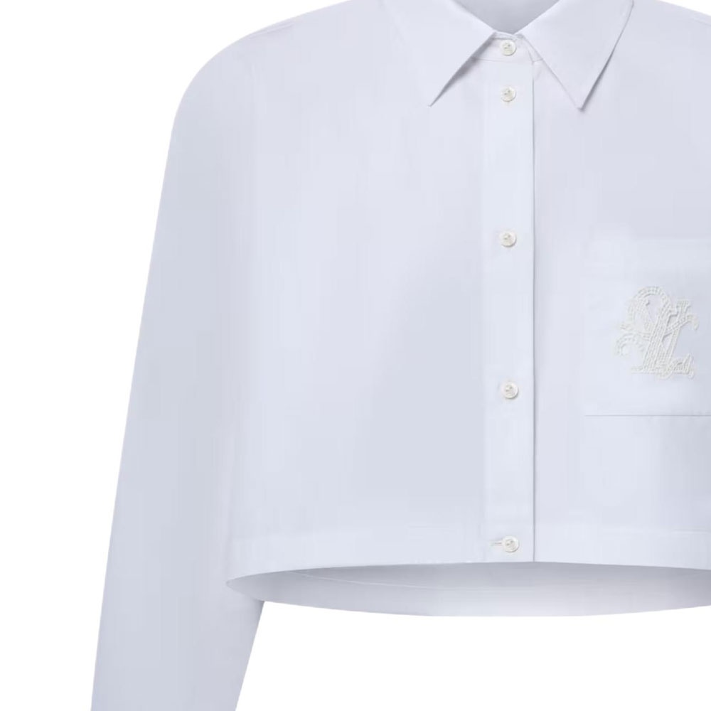 (Women) LOUIS VUITTON SS25  White Short British Embroidery Pearl Button Shirt 1AHHUS 圖 6