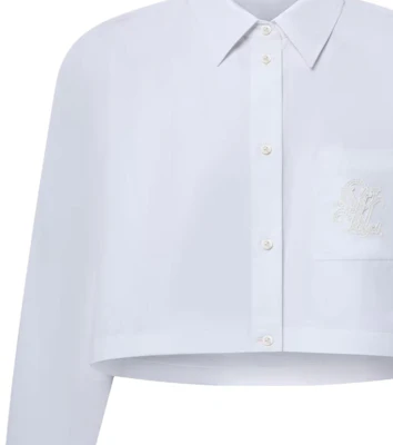 (Women) LOUIS VUITTON SS25 White Short British Embroidery Pearl Button Shirt 1AHHUS Details for (Women) LOUIS VUITTON SS25 White Short British Embroidery Pearl Button Shirt 1AHHUS