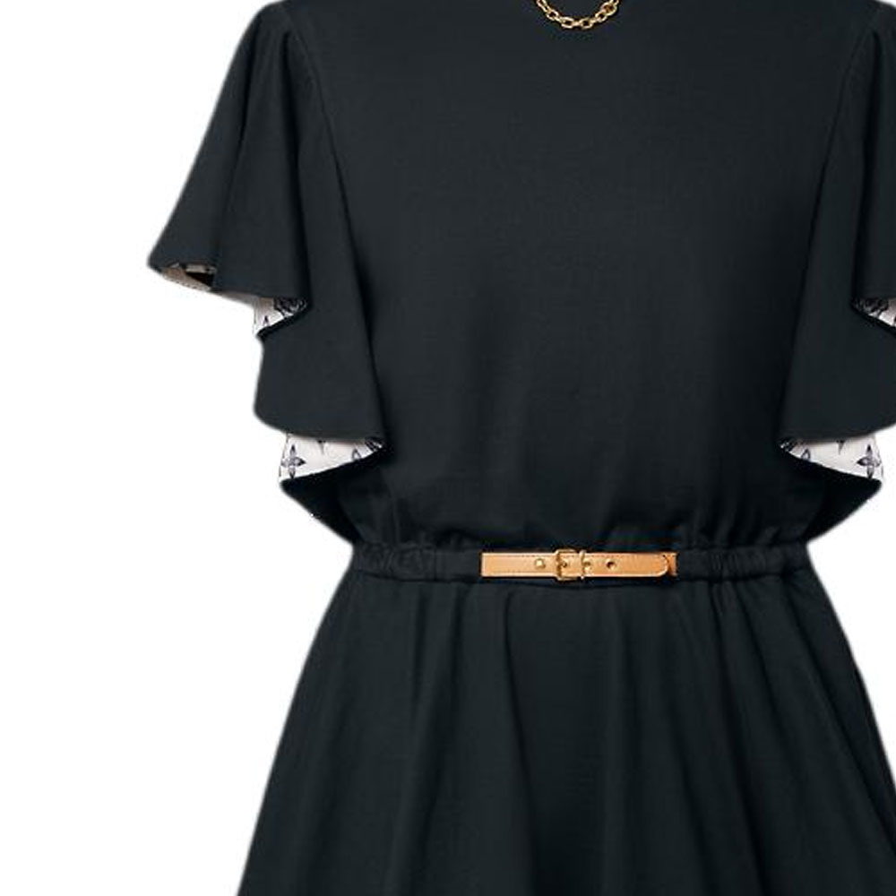(Women) LOUIS VUITTON SS25 Black Short Sleeve Ruffled Tie Dress Women 1AGOR5 圖 6