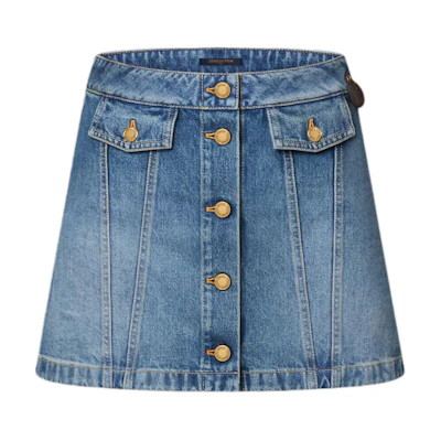 (Women) LOUIS VUITTON SS25 Button-Up Solid Mini Denim Skirt Women Blue 1AGOTN