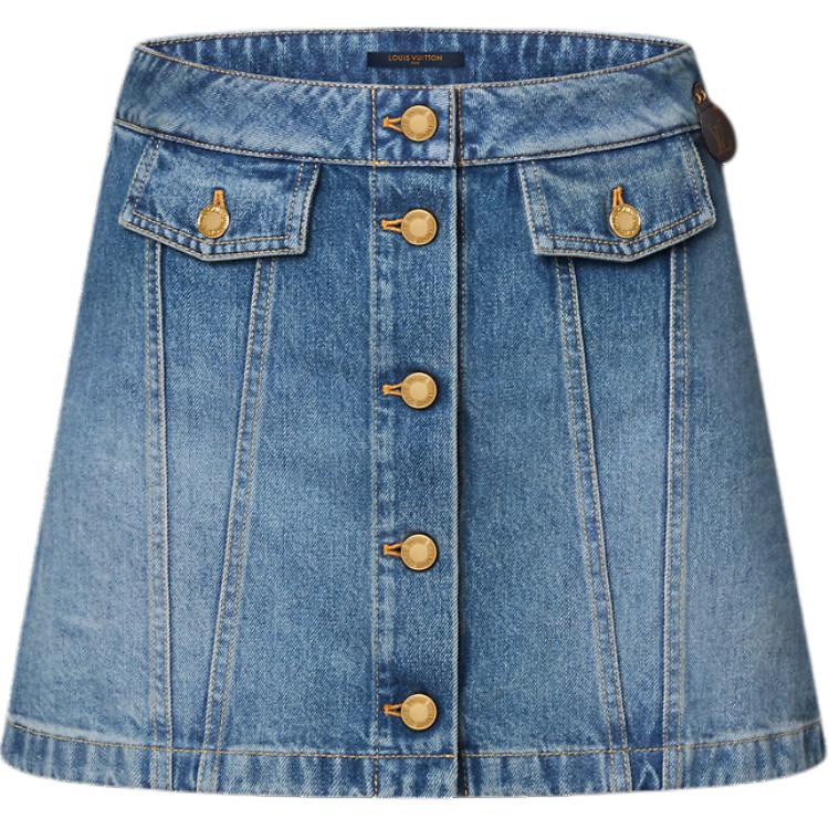 Order (Women) LOUIS VUITTON SS25 Button-Up Solid Mini Denim Skirt Women’s Blue 1AGOTR