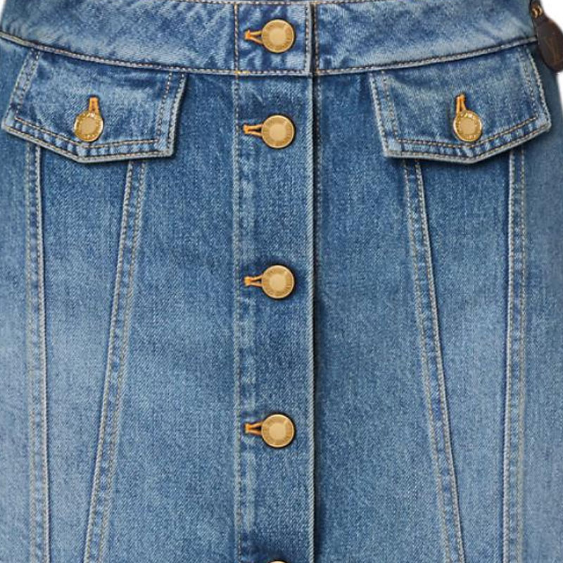 Purchase (Women) LOUIS VUITTON SS25 Buttoned Solid Mini Denim Skirt Women’s Blue 1AGOTQ