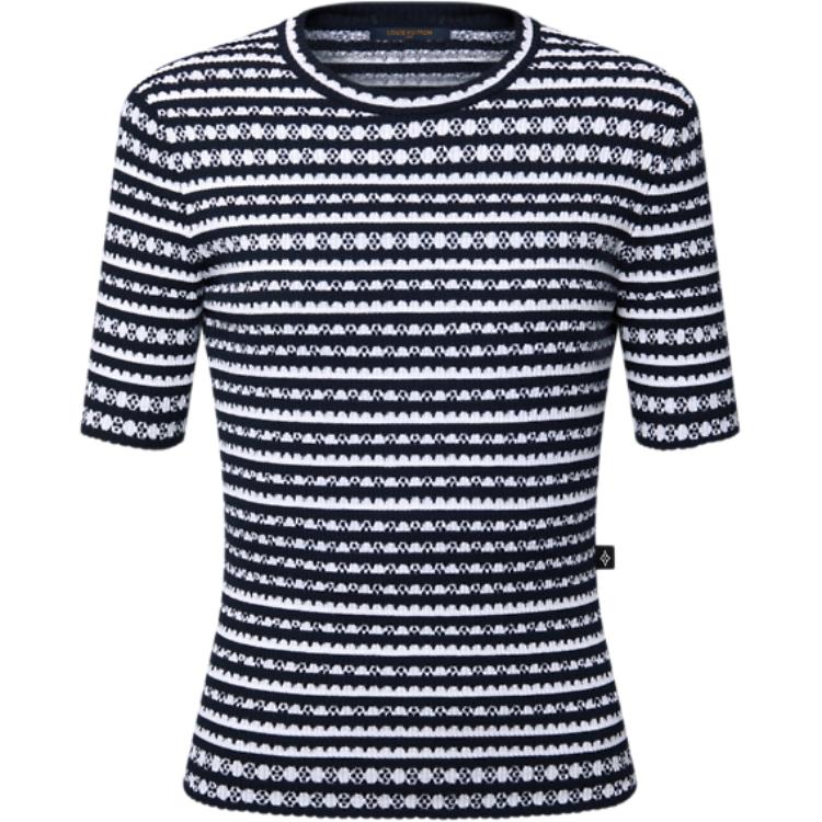 Order (W) Louis Vuitton SS25 Suéter Negro de Manga Corta a Rayas en Forma de Abanico 1AHJ16