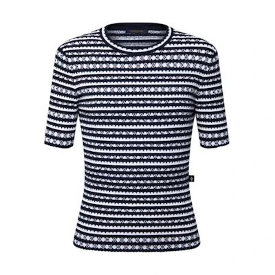 (Women) LOUIS VUITTON SS25 Fan Stripe Short Sleeve Sweater Women’s Black 1AHJ15