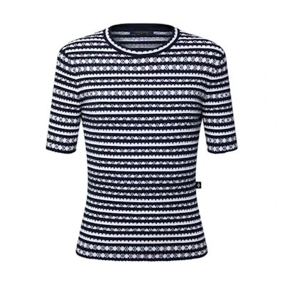 (Women) LOUIS VUITTON SS25 Fan Striped Short Sleeve Sweater Women Black 1AHJ14