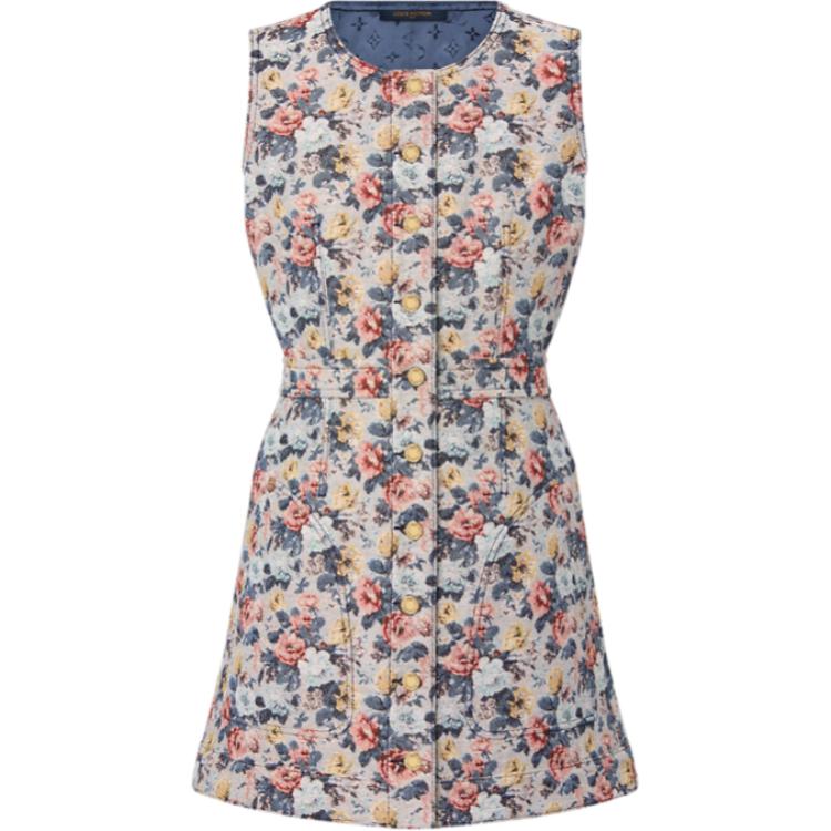 (Women) Louis Vuitton SS25 Floral Print Sleeveless A-Line Dress Multi-Color 1AGPKS