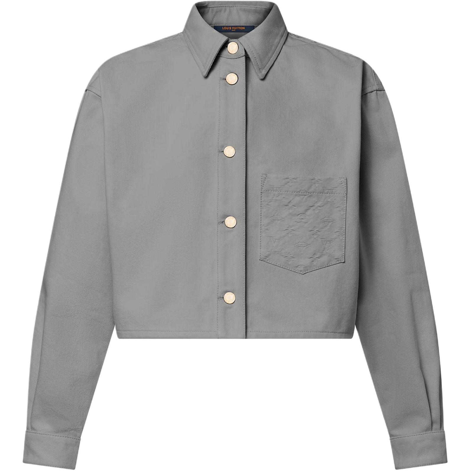 (Women) LOUIS VUITTON SS25 Grey Denim Long Sleeve Shirt with Logo and Collar 1AHHTK