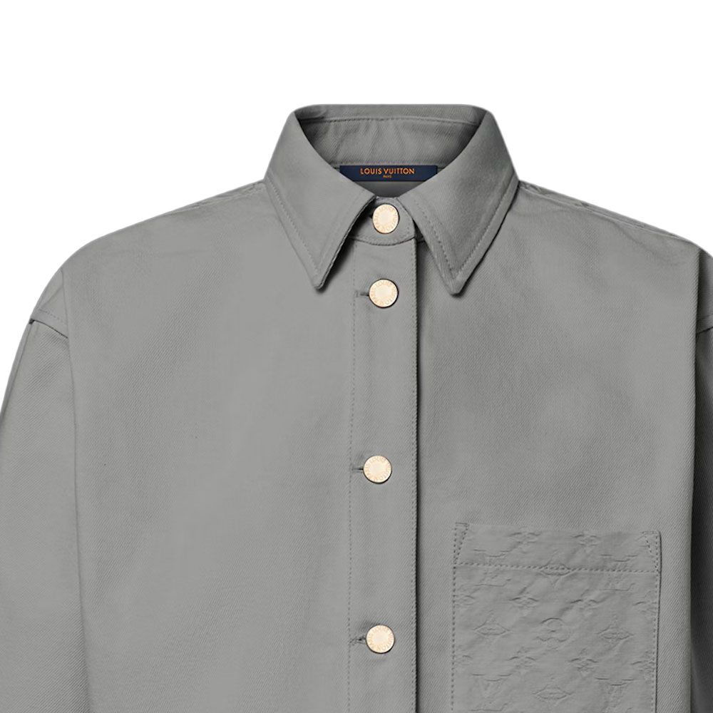 (Women) LOUIS VUITTON SS25 Grey Denim Long Sleeve Shirt with Logo and Collar 1AHHTK 圖 3