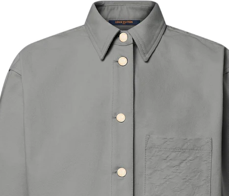 (Women) LOUIS VUITTON SS25 Grey Denim Long Sleeve Cropped Shirt with Logo for Women 1AHHTH Lookbook (Women) LOUIS VUITTON SS25 Grey Denim Long Sleeve Cropped Shirt with Logo for Women 1AHHTH