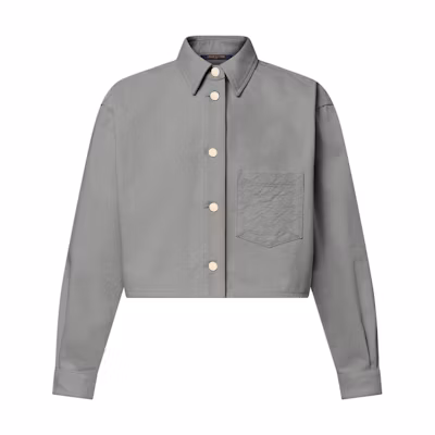 (Women) LOUIS VUITTON SS25 Grey Monochrome Denim Button-Up Cropped Shirt Women 1AHHTI