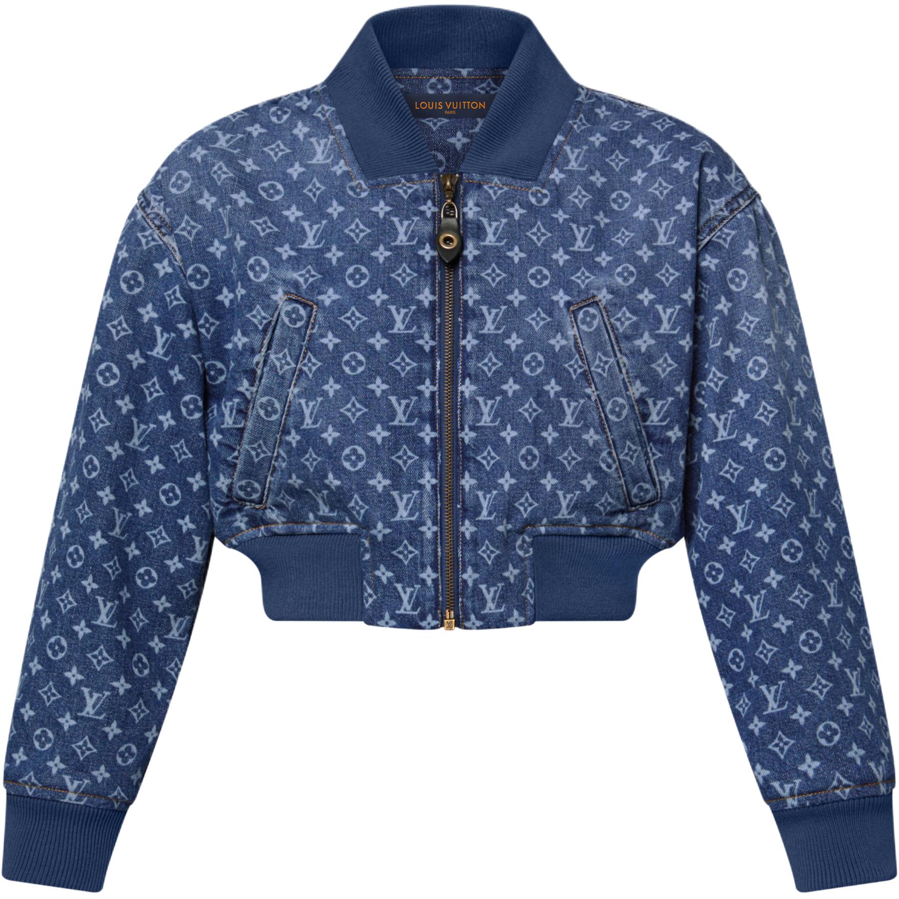 (Women) LOUIS VUITTON SS25 Monogram Denim Cropped Aviator Jacket for Women 1AI177