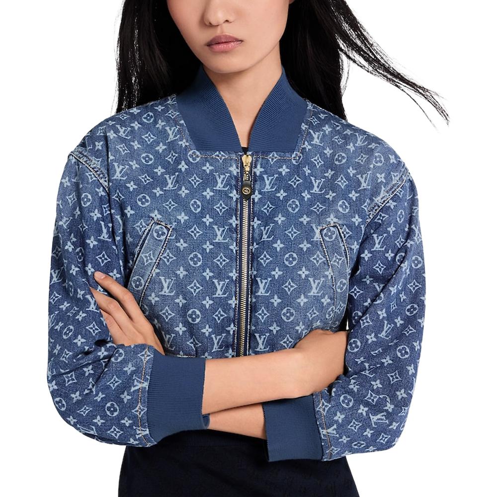 Purchase (Women) LOUIS VUITTON SS25 Monogram Denim Cropped Aviator Jacket 1AI176