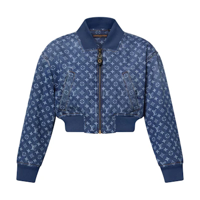 (Women) LOUIS VUITTON SS25 Monogram Denim Short Aviator Jacket for Women 1AI173