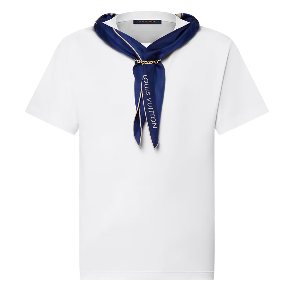 (Women) LOUIS VUITTON SS25 Nautical Scarf Letter Tee White Short Sleeve T-Shirt 1AHJ05