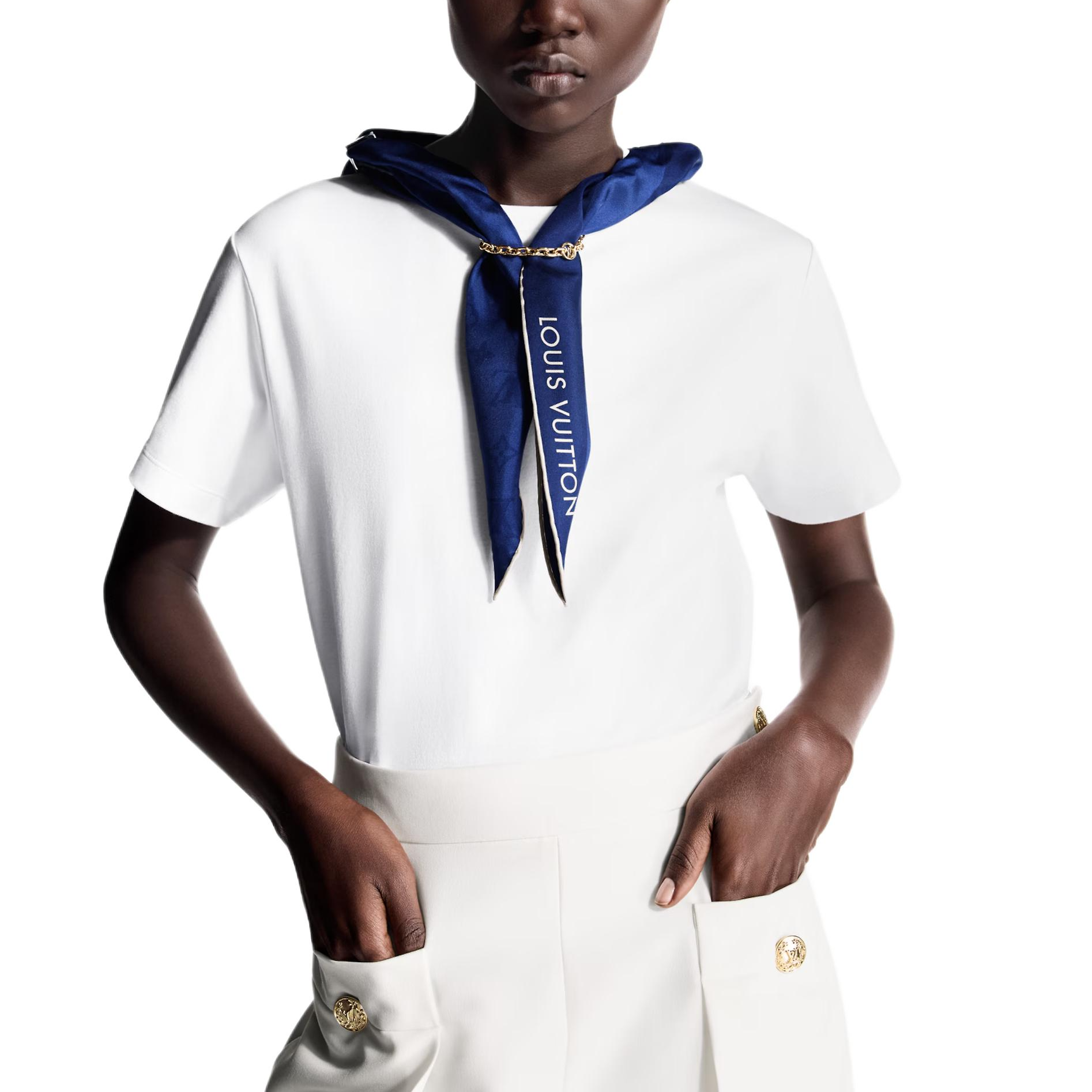 (Women) LOUIS VUITTON SS25 Nautical Scarf Letter Tee White Short Sleeve T-Shirt 1AHJ05 圖 3