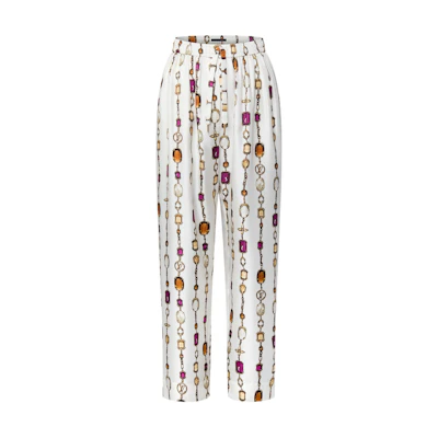 (Women) LOUIS VUITTON SS25 Necklace Print Pajama-Style Long Casual Pants Women White 1AIBIZ