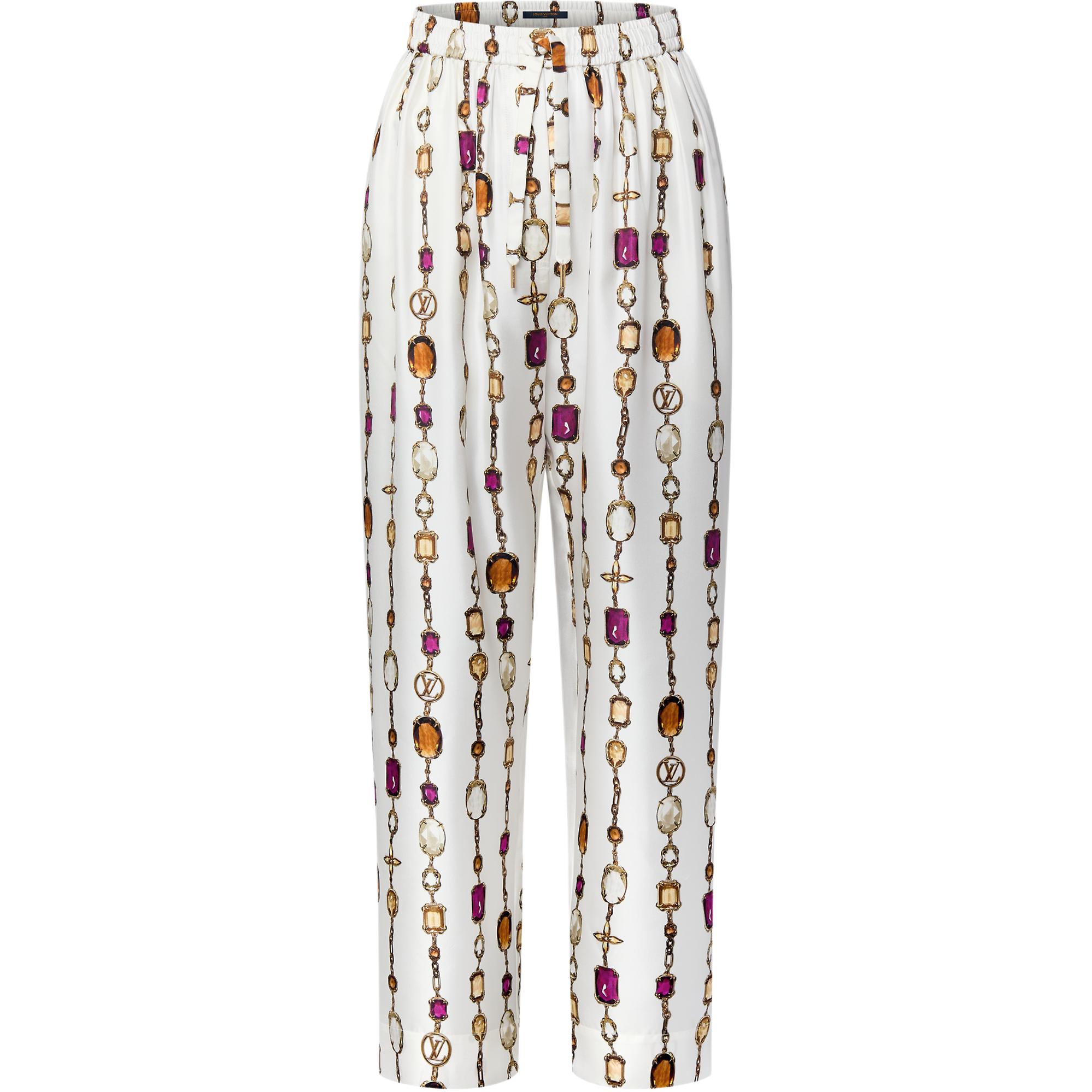 (Women) LOUIS VUITTON SS25 Necklace Print Pajama Style Wide-Leg Pants Women White 1AIBIW