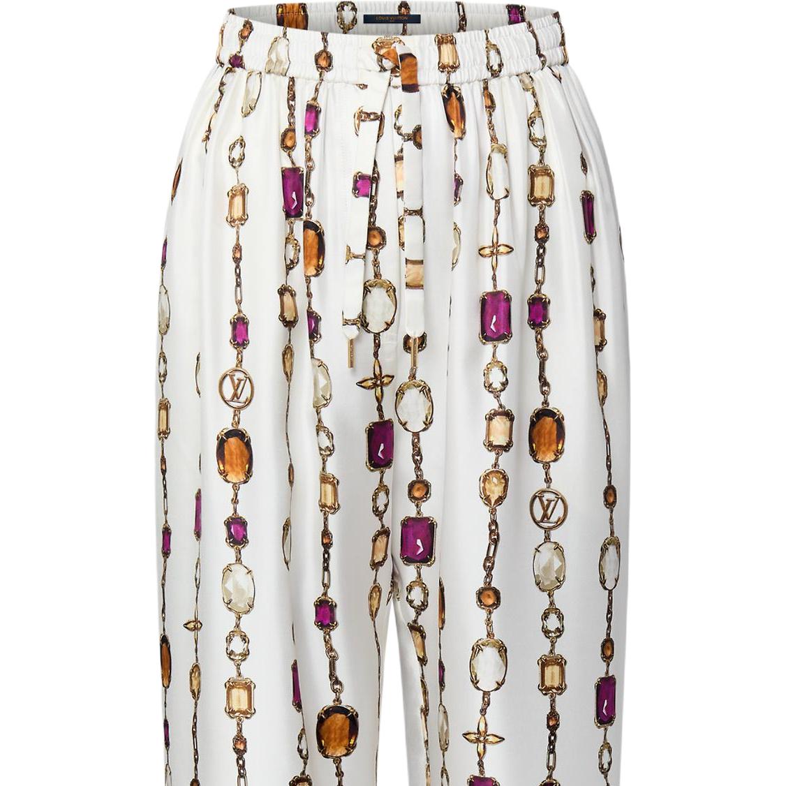 Details for (W) LOUIS VUITTON SS25 項鍊印花睡衣風長褲 女士 白色休閒長褲 1AIBIX