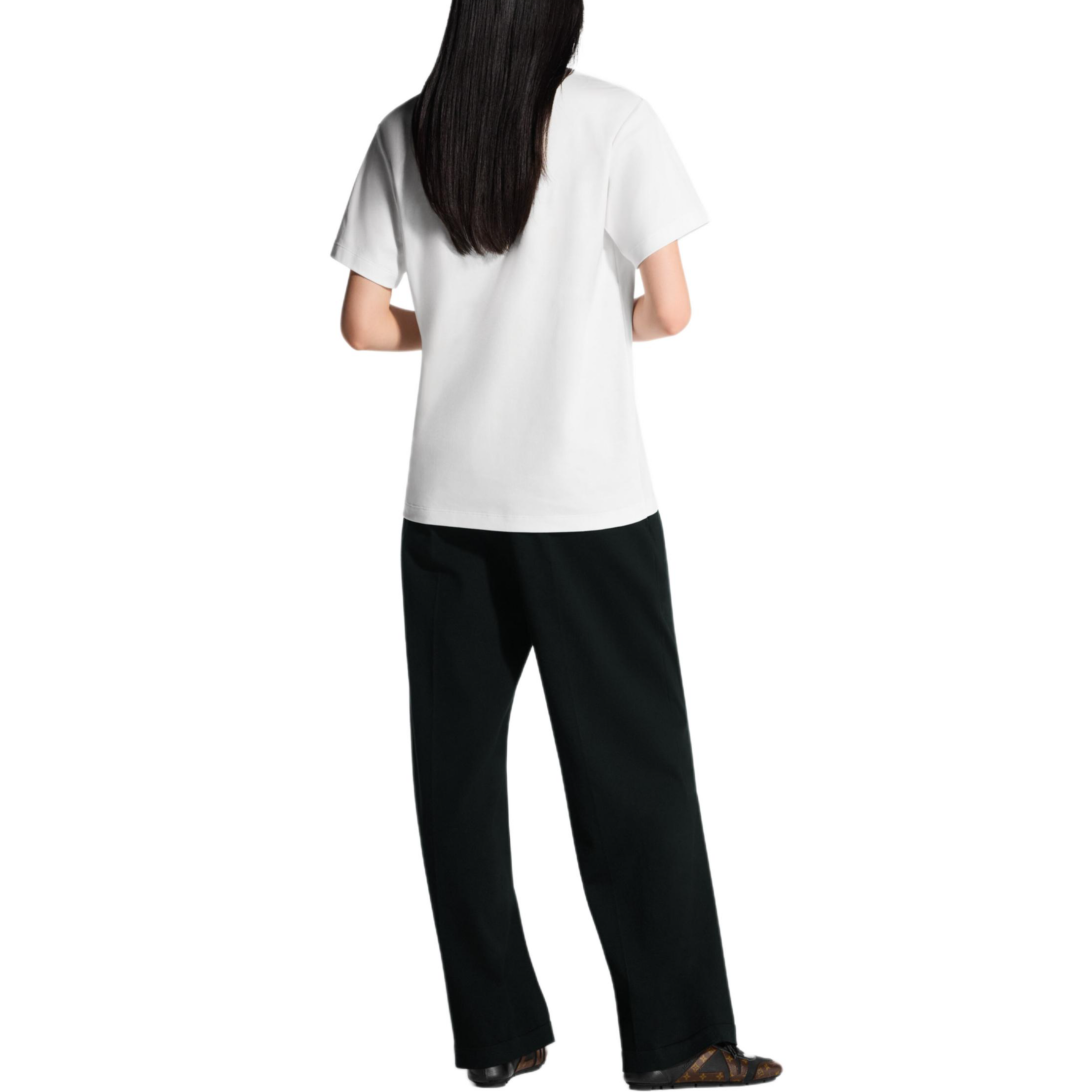 Details for (W) LOUIS VUITTON SS25 Paris Travel Rantai Cetak Crewneck Baju Putih Wanita. 1AHISY