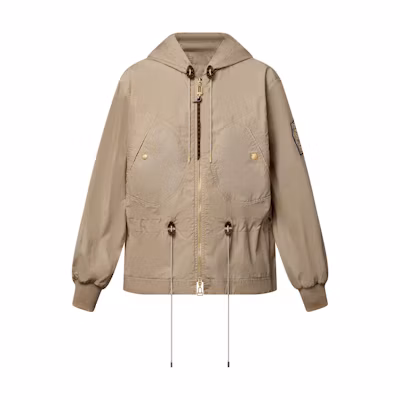 (Women) LOUIS VUITTON SS25 Peach Cotton Drawstring Waist Ruffle Parka Khaki Women 1AHGCM