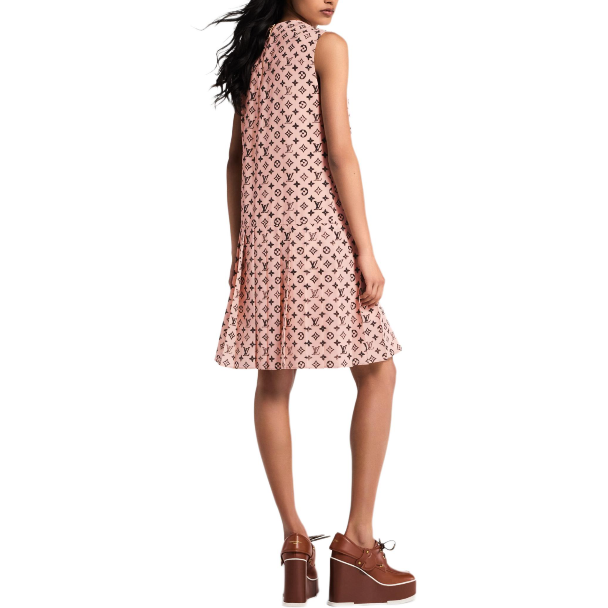 Details for (Women) LOUIS VUITTON SS25 Pink Sleeveless Pleated Washed Print Dress Women 1AIAPS