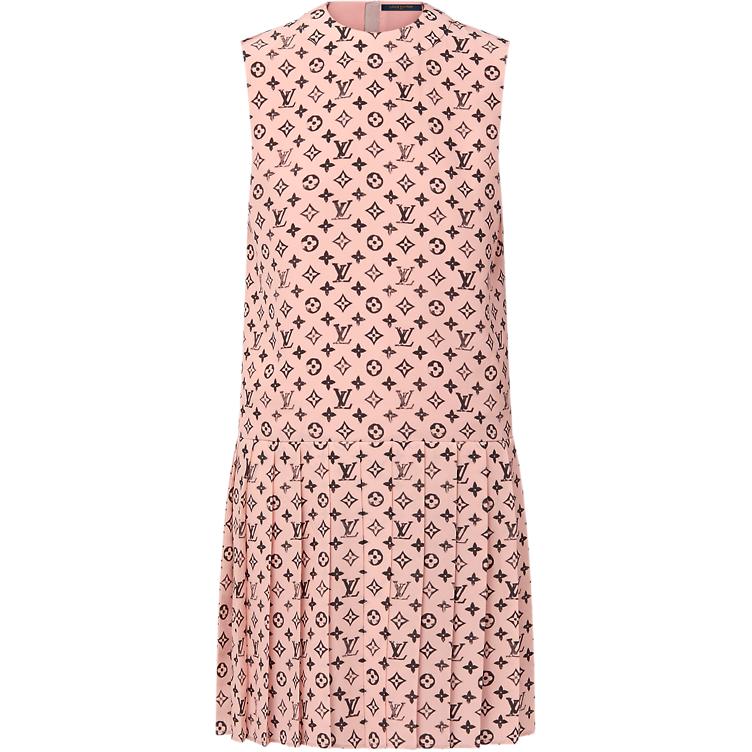 (Women) LOUIS VUITTON SS25 Pleated Zip Sleeveless Dress Pink Fashion 1AIAPR