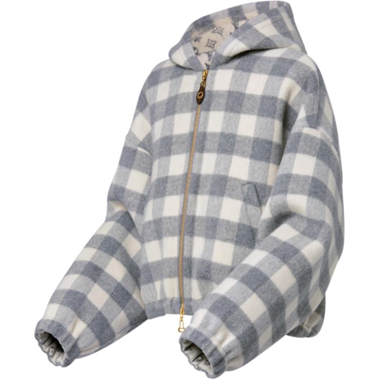 Shop (W) Chaqueta Louis Vuitton SS25 Reversible con Capucha a Cuadros Gris 1AGPEO