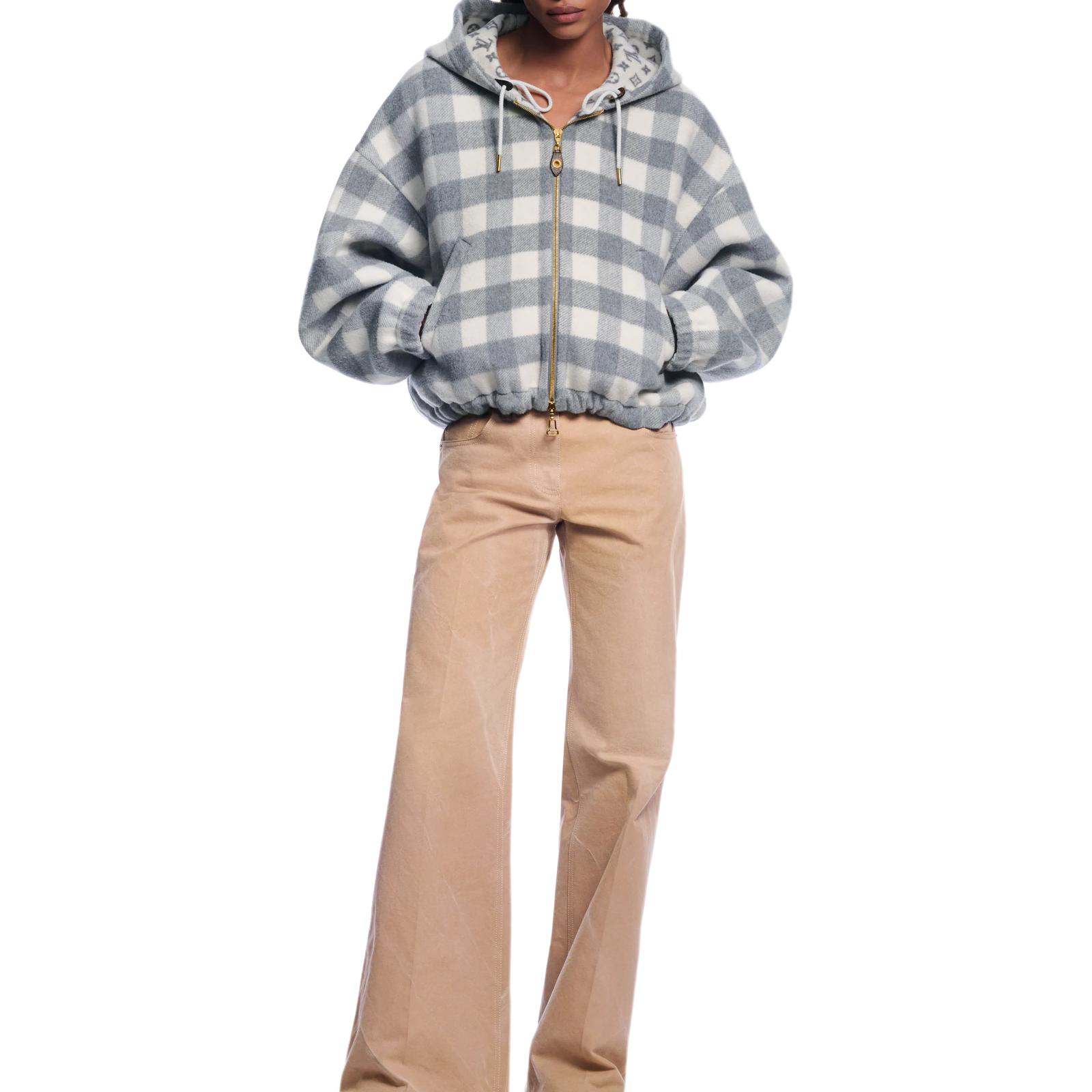 Details for (W) Chaqueta Louis Vuitton SS25 Reversible con Capucha a Cuadros Gris 1AGPEO