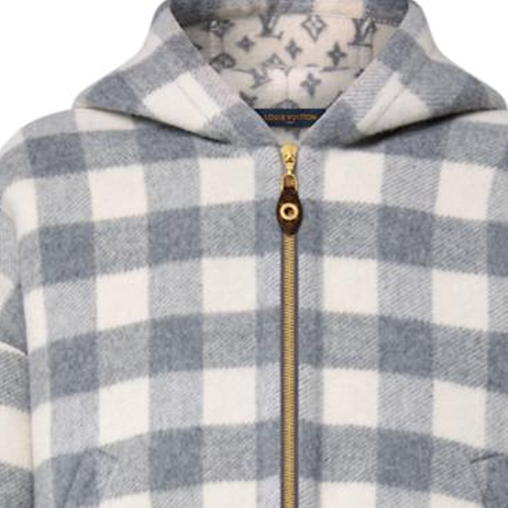 Cheap (W) Chaqueta Louis Vuitton SS25 Reversible con Capucha a Cuadros Gris 1AGPEO