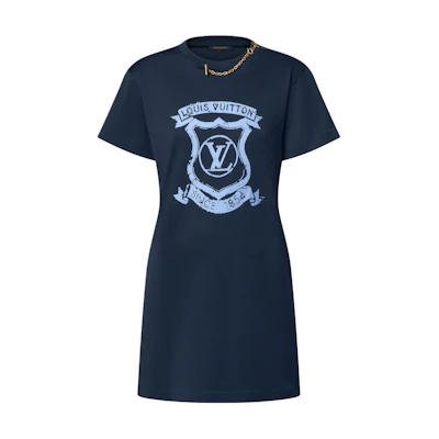 (Women) LOUIS VUITTON SS25 Shield Logo Pattern Round Neck Short Sleeve Dress Women 1AI390