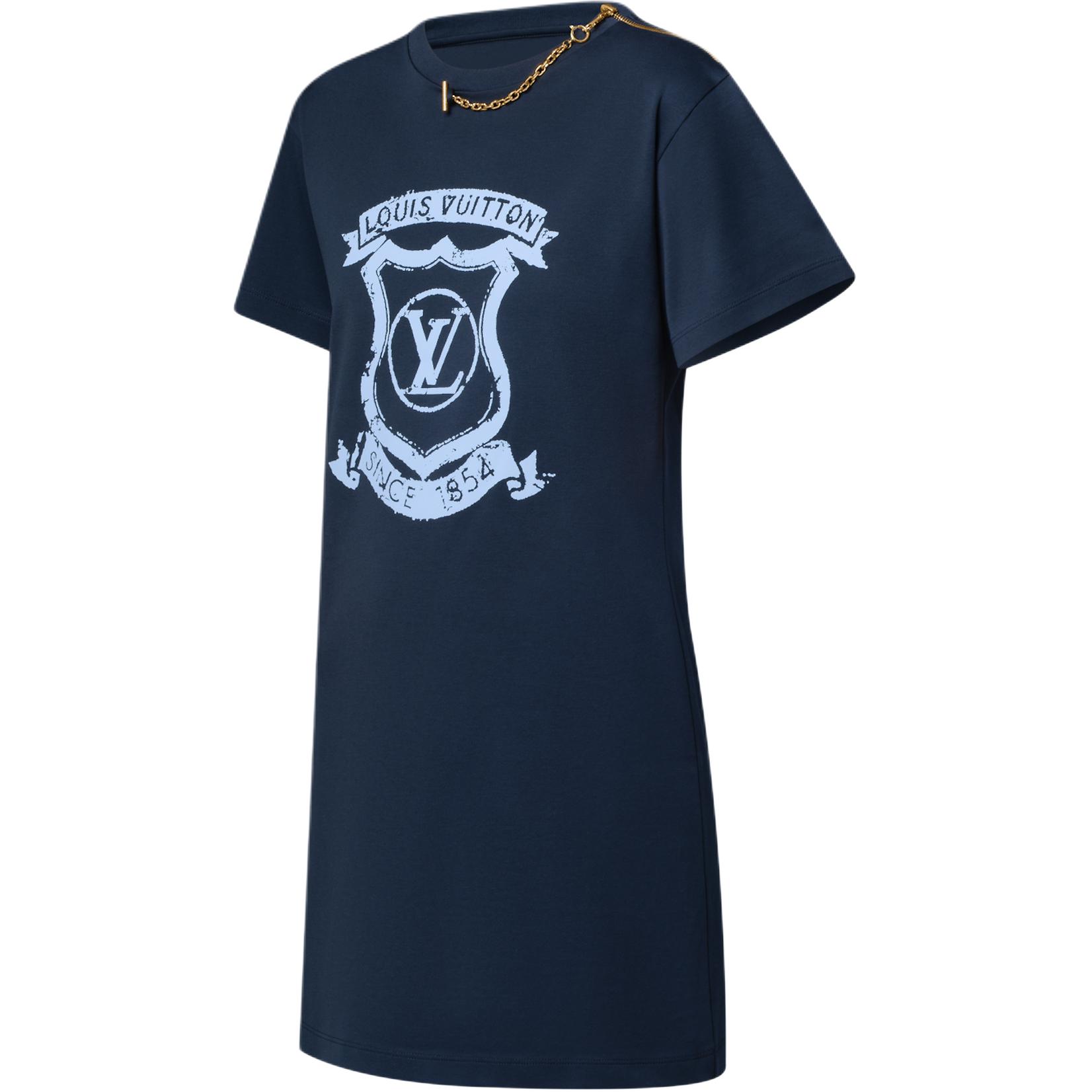 Sizing (Women) LOUIS VUITTON SS25 Shield Logo Pattern Round Neck Short Sleeve Dress Women 1AI390