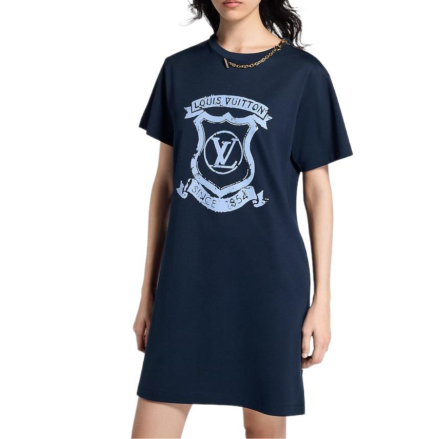 Purchase (Women) LOUIS VUITTON SS25 Shield Logo Print Short-Sleeve Dress Women 1AI395
