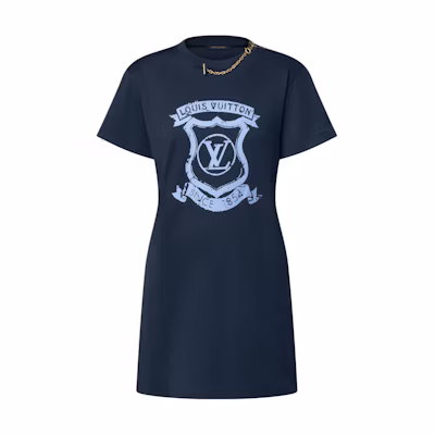 (Women) LOUIS VUITTON SS25 Shield Print Crew Neck Short Sleeve Dress Women. 1AI391