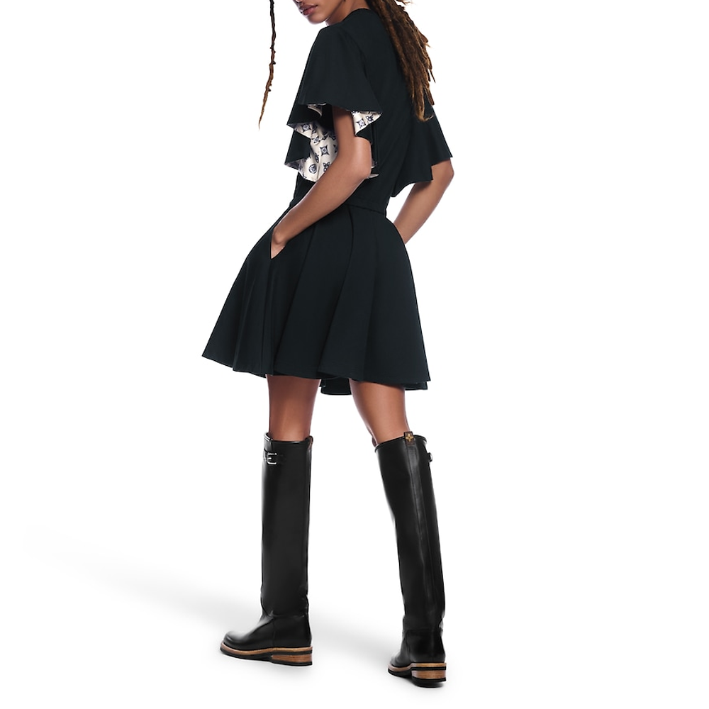 (Women) LOUIS VUITTON SS25 Solid Ruffle Sleeve Tie Short Dress Women Black 1AGOR2 圖 4