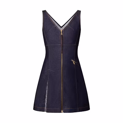 (Women) LOUIS VUITTON SS25 V-Neck Sleeveless A-Line Mini Dress Women Navy Blue 1AI137