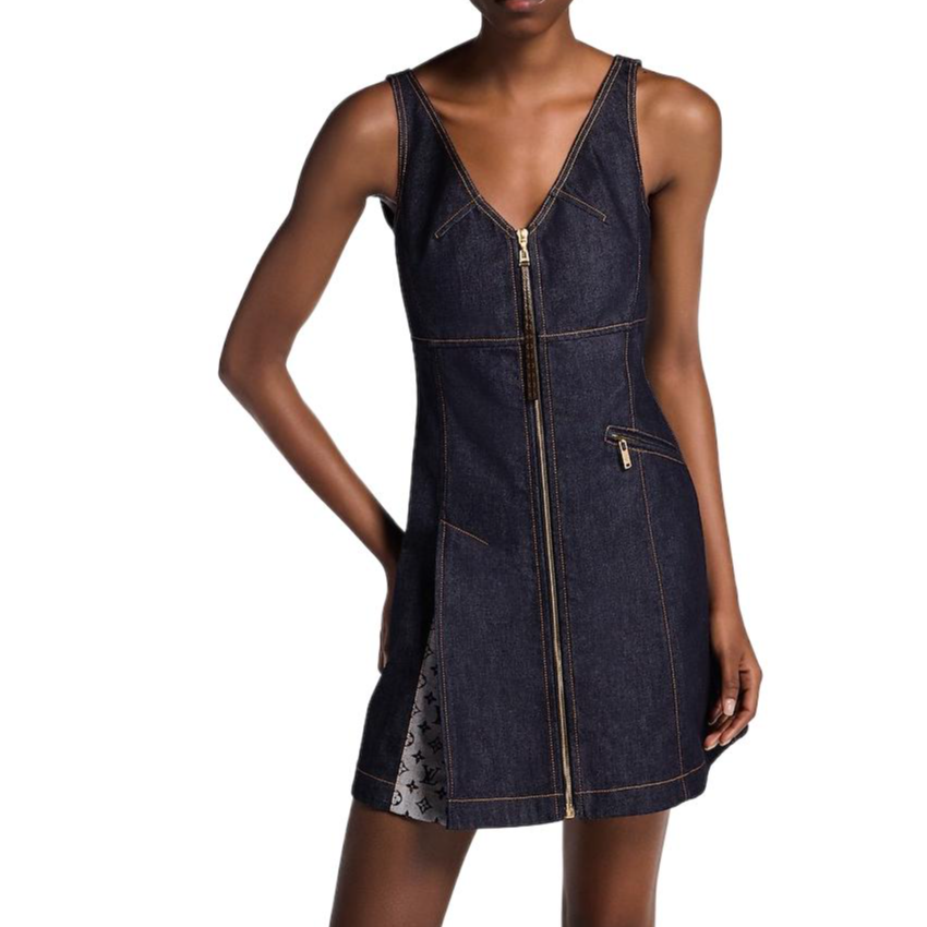 (Women) LOUIS VUITTON SS25 V-Neck Sleeveless A-Line Mini Dress Women Navy Blue 1AI137 圖 6