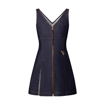 (Women) LOUIS VUITTON SS25 V-Neck Zip Mini A-Line Sleeveless Dress Women Navy Blue 1AI134