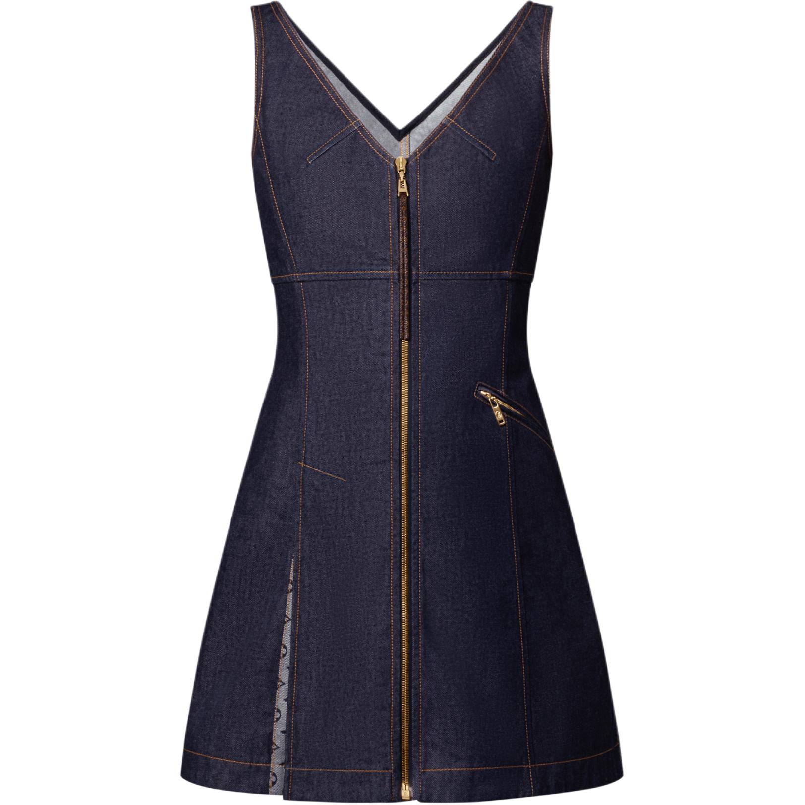 (Women) LOUIS VUITTON SS25 V-Neck Zip Mini A-Line Sleeveless Dress Women Navy Blue 1AI135 圖 2
