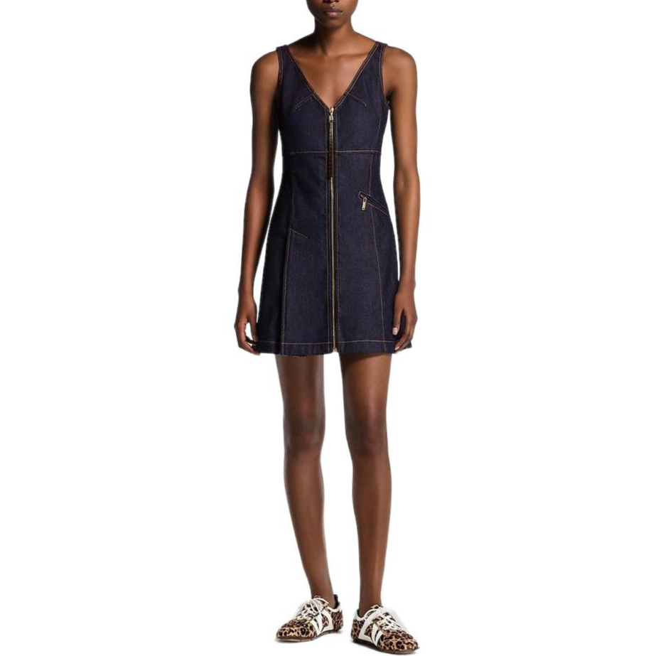 (Women) LOUIS VUITTON SS25 V-Neck Zip Mini A-Line Sleeveless Dress Women Navy Blue 1AI136 圖 4